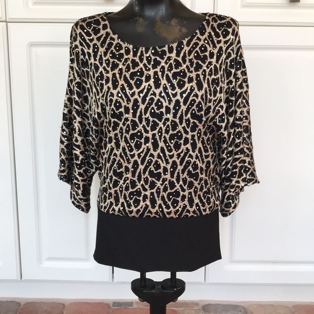 Cato Blouse -Black, Gold Sequins-Sz M